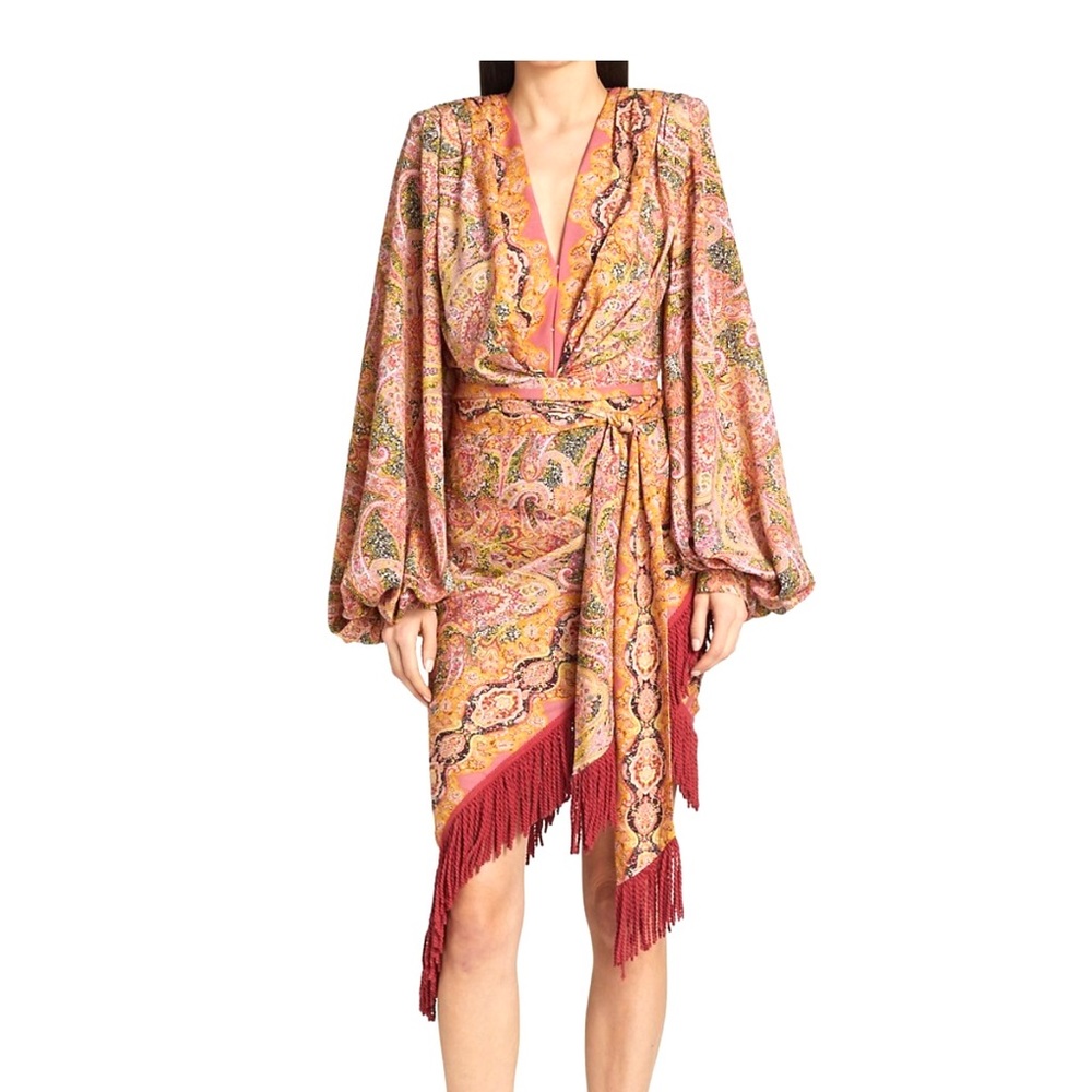 NEW NWT Bronx and Banco Farah Fringe Balloon Sleeve Sexy Bohemian Dress